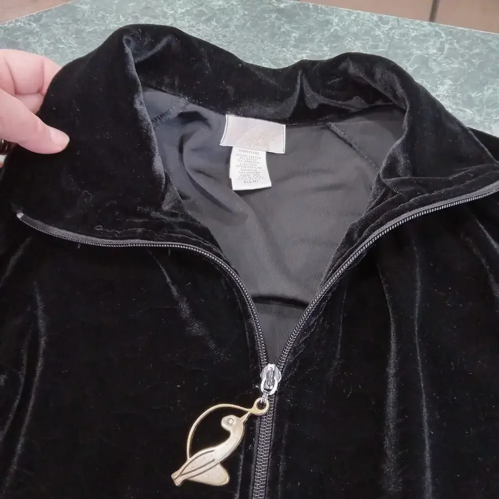 Baby Phat Track Jacket Women's Black Sz S Cat Embossed Velvet Zip Up 90's Y2K - Picture 8 of 13